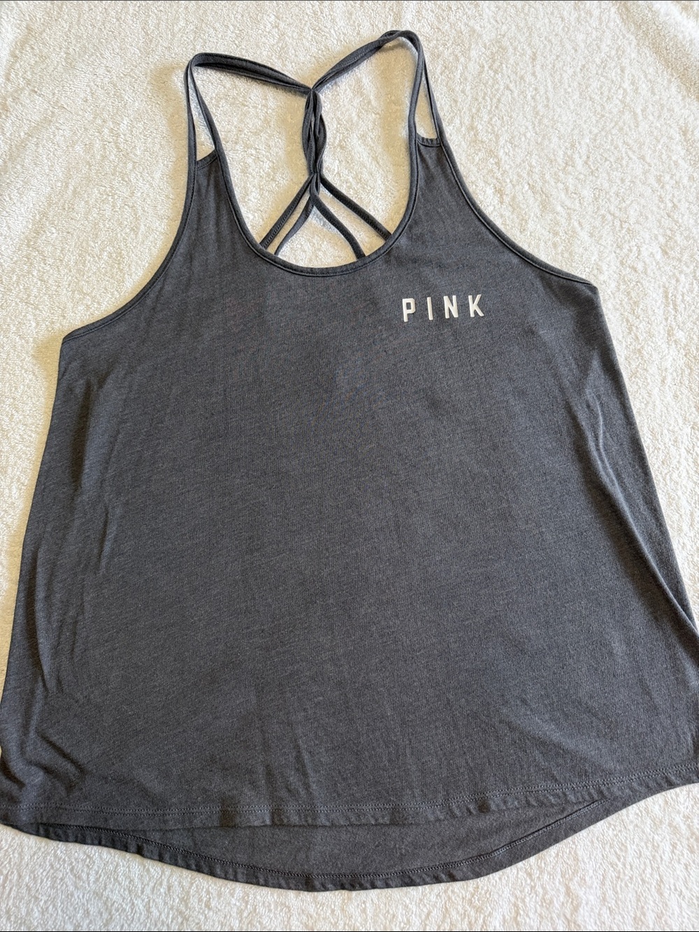 PINK Victoria's Secret Coral and Dark Gray Crisscross Strap Tank Tops - Picture 2 of 9